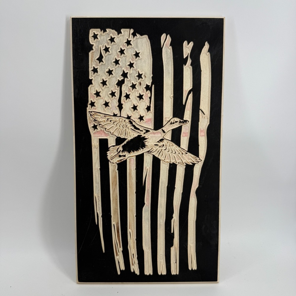 Duck American Flag Laser Cut/Engraved Wooden US‎ Handmade 18" x 10" Distressed